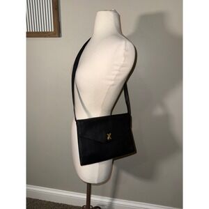 Paloma Picasso Vintage Black Leather Crossbody Bag Gold X Logo Made in Italy
